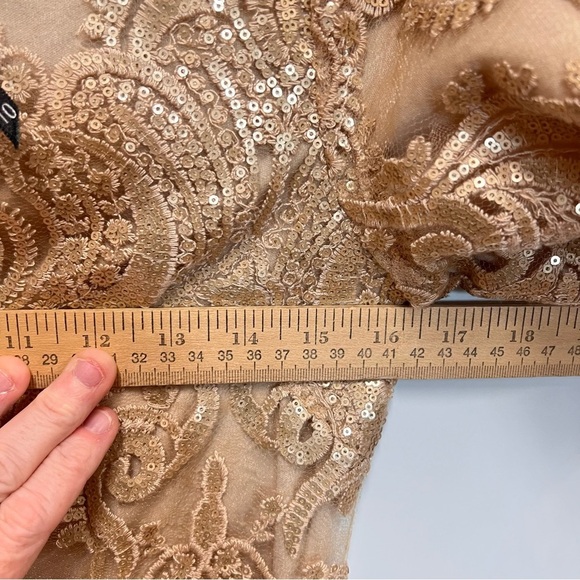 TFNC Paris Dress gold sequin sheer fully lined party mini dress size size 10 - Picture 13 of 15